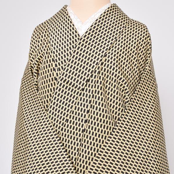 （Prices down3）(中古品)仕立て上がり 袷着物 「薄黄色地 変わり格子」 小紋 正絹 (メール便不可)＜T＞_4