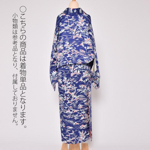 （Prices down3）(中古品)仕立て上がり 袷着物 「紺色 草花風景」 小紋 正絹 (メール便不可)＜T＞_1
