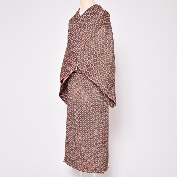 （Prices down3）(中古品)仕立て上がり 袷着物 「サーモンピンク 七宝繋ぎ」 小紋 正絹 (メール便不可)＜T＞_2