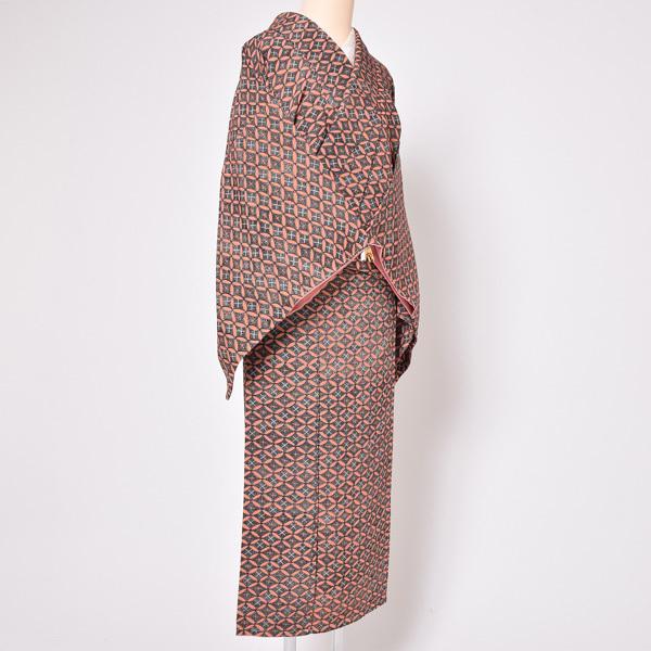 （Prices down3）(中古品)仕立て上がり 袷着物 「サーモンピンク 七宝繋ぎ」 小紋 正絹 (メール便不可)＜T＞_3