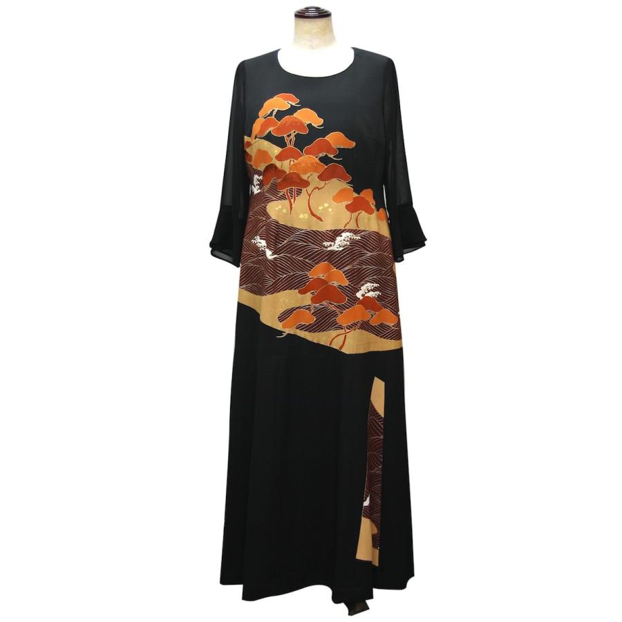 105一点物の正絹留袖ドレス 留袖ドレス 着物リメイクドレス ワンピース 和ドレス 結婚式 ミセス 参列 母親 親族 フォーマルドレス ファッション ワンピース ミセス 正絹 日本製 送料無料 13号 15 Kimono文珠庵