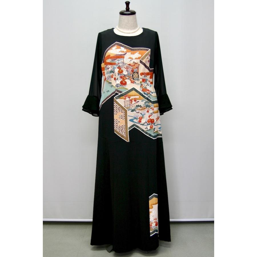 167 一点物の正絹留袖ドレス 着物リメイクドレス 和ドレス 結婚式 参列 母親 親族 フォーマルドレス ワンピース ミセス 正絹 日本製 送料無料 17号