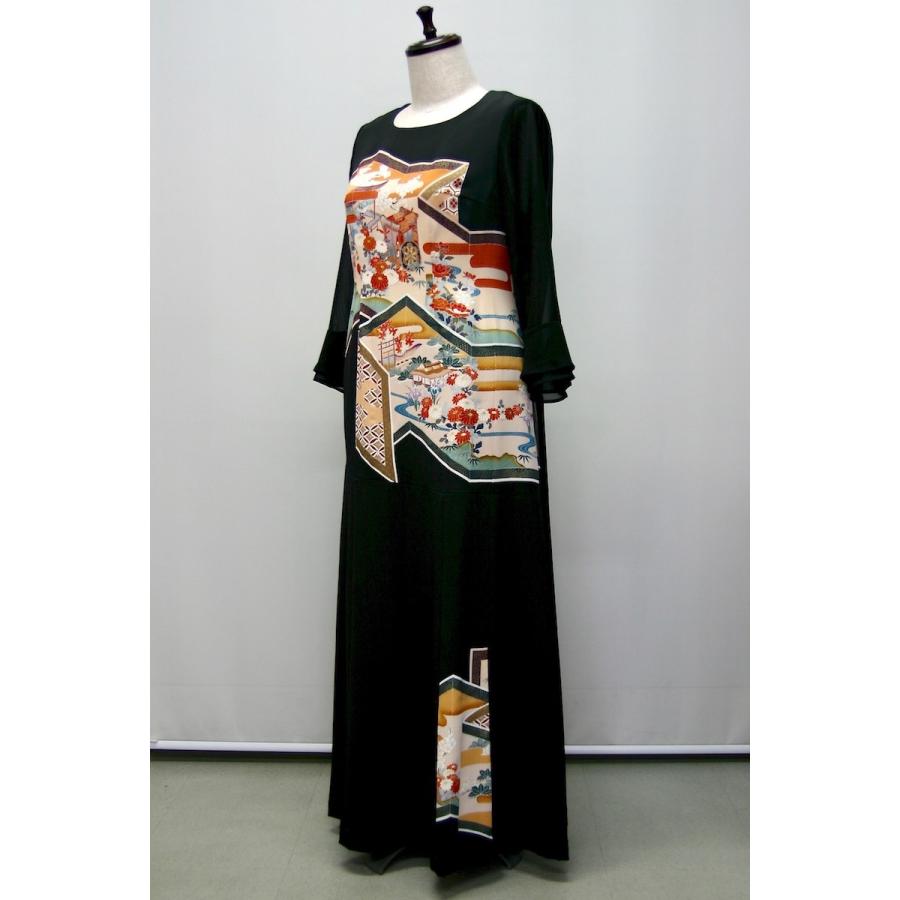 167 一点物の正絹留袖ドレス 着物リメイクドレス 和ドレス 結婚式 参列 母親 親族 フォーマルドレス ワンピース ミセス 正絹 日本製 送料無料 17号