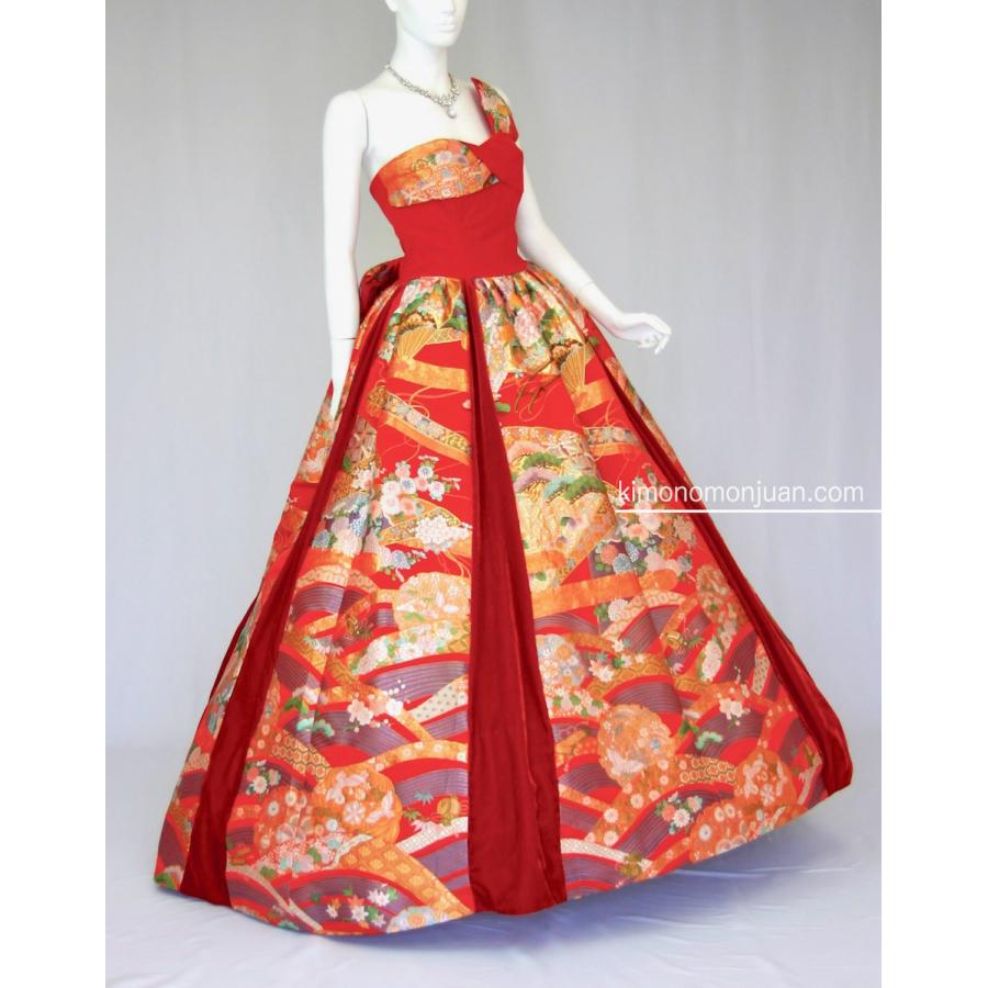 02一点物の正絹打掛のドレス 打掛ドレス 着物リメイクドレス レディースファッション 母親 和ドレス 結婚式 親族 参列 母親 親族 フォーマルドレス 正絹 9号 日本製 15 002 ワンピース Kimono文珠庵 送料無料 22新入荷