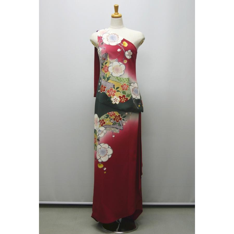 正絹 渦雲 花々 振袖リメイクドレス 2162一点物の正絹振袖ドレス【着物ドレス 着物リメイク 和ドレス