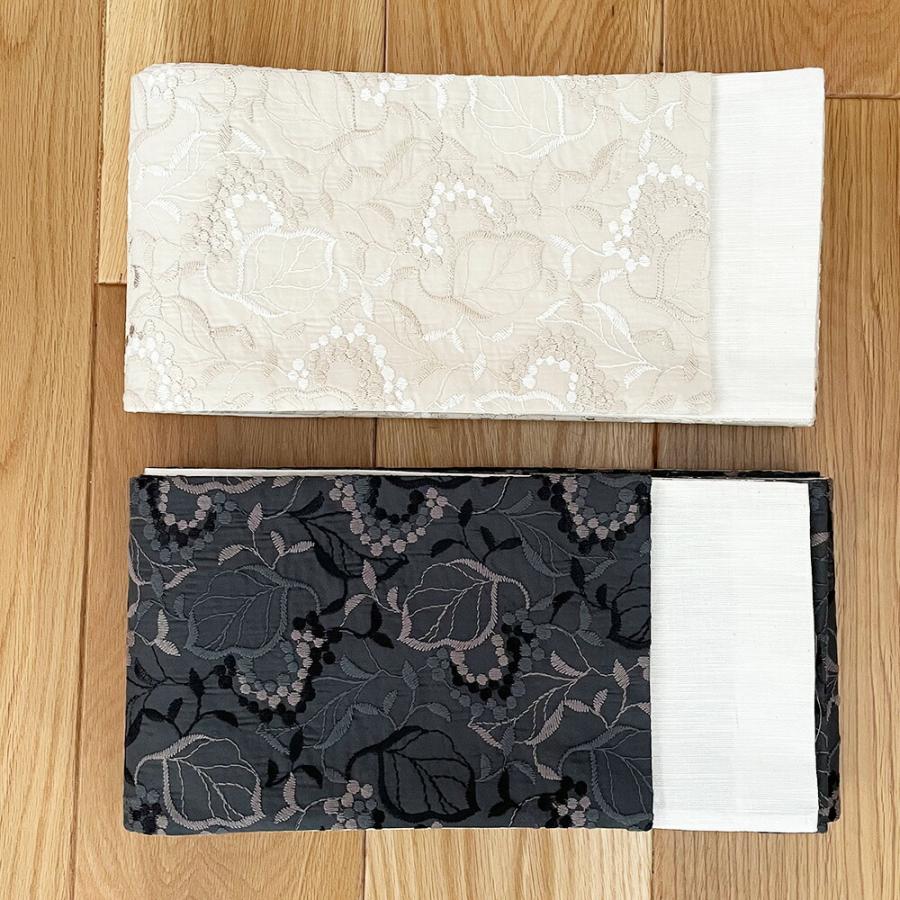 半幅帯 長尺 リバーシブル 刺繍 綿 麻 ボタニカル 白 黒 生成り 半幅帯 長尺 リバーシブル 刺繍 綿 麻 ボタニカル 白 黒 生成り