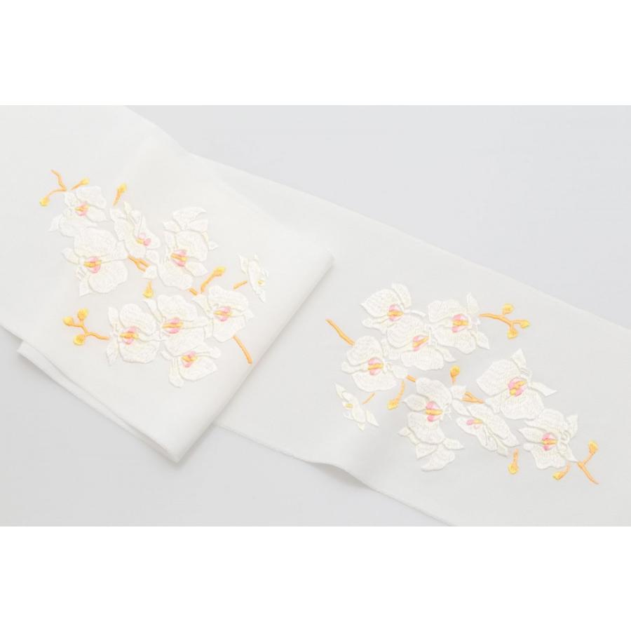 手刺繍 半襟 100% 絹　約25cm x 100cm 半襟 日本製 手刺繍 半衿 絹100％ 胡蝶蘭 白 : キオリ - 通販 - Yahoo