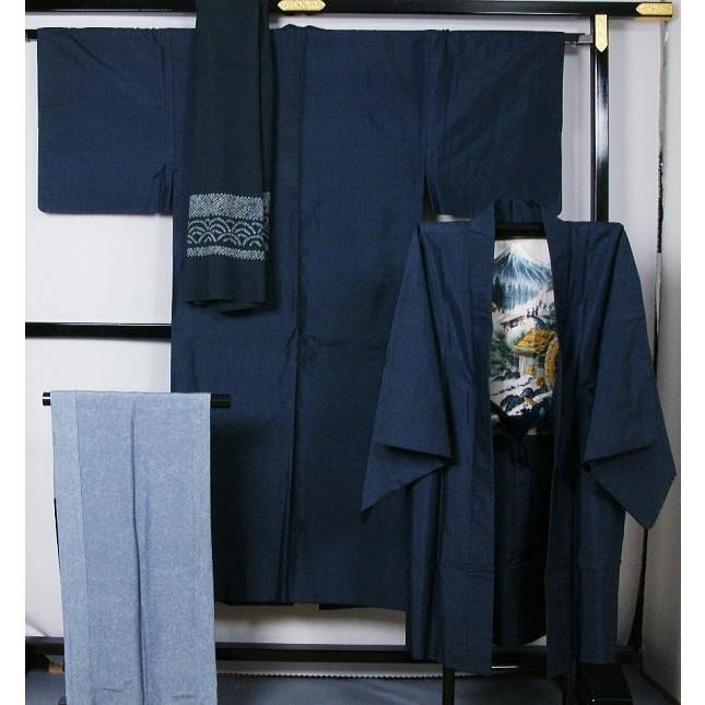 男物大島紬アンサンブル・長襦袢・兵児帯セット 男着物セット 紬