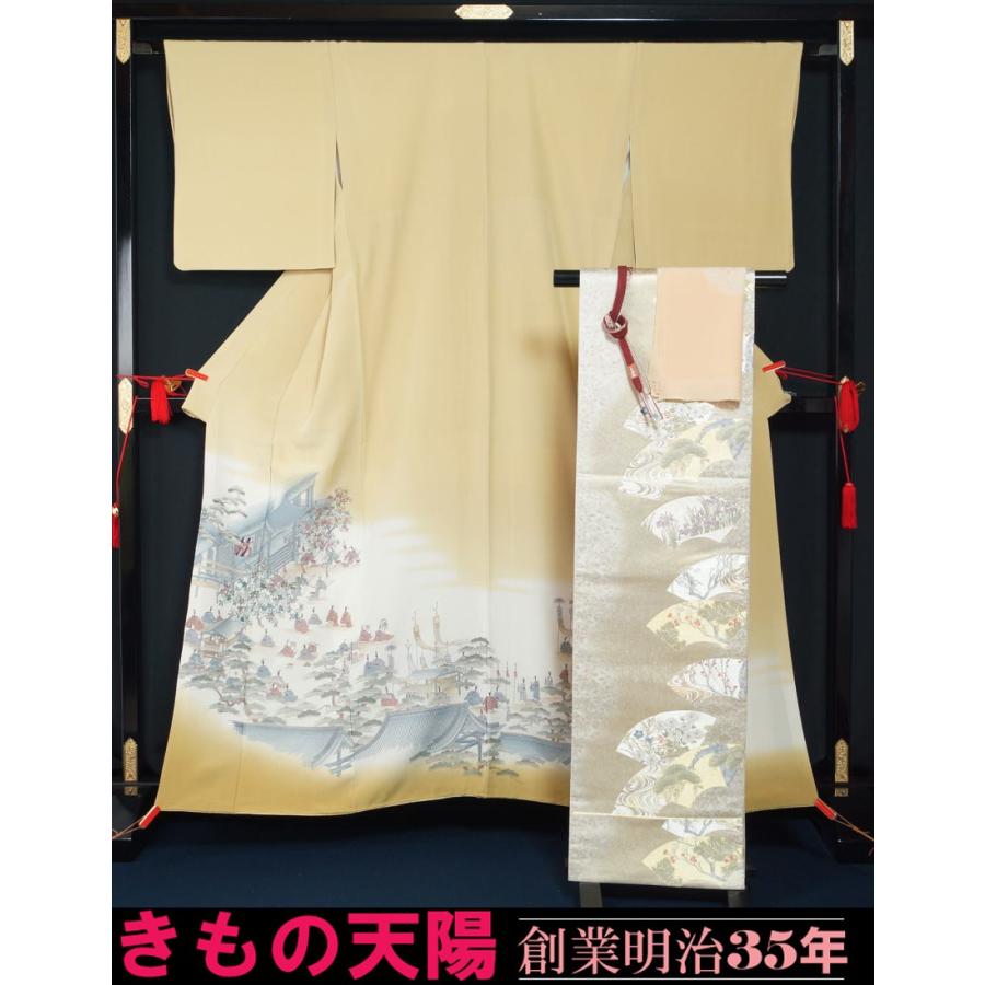 着物セット 色留袖 比翼無し訪問着格 と袋帯、帯揚げ、帯〆の4点