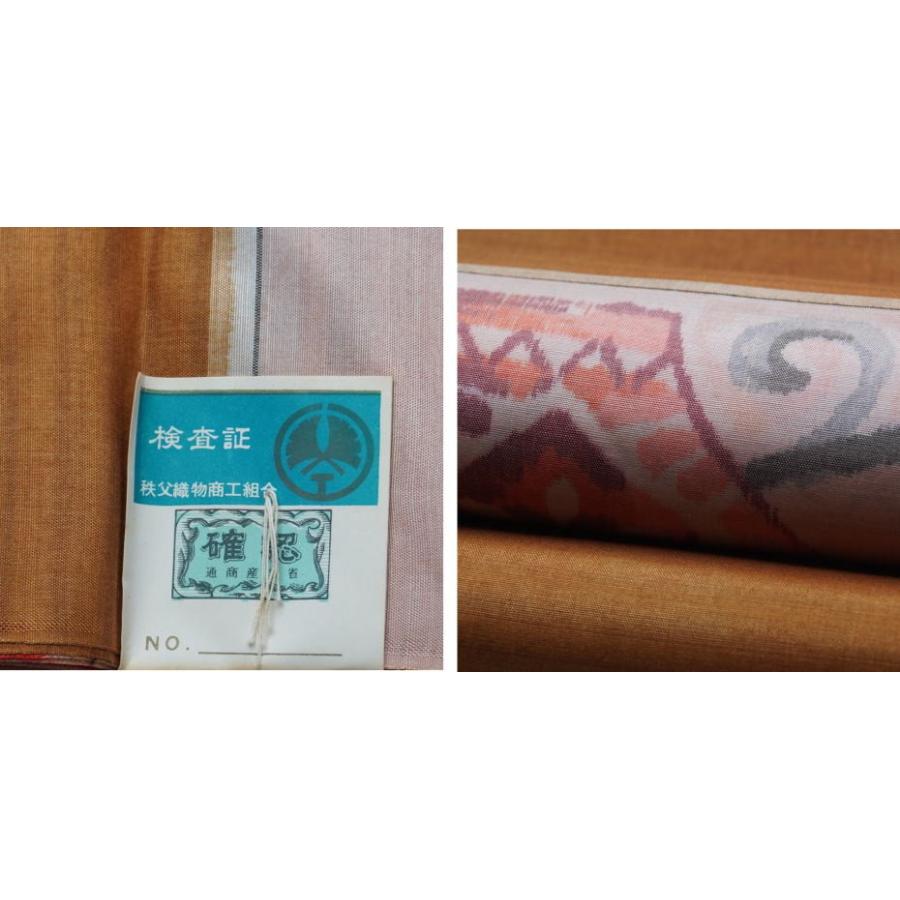反物 疋物 アンティーク銘仙 秩父銘仙 花器・唐花模様 正絹 銘仙 