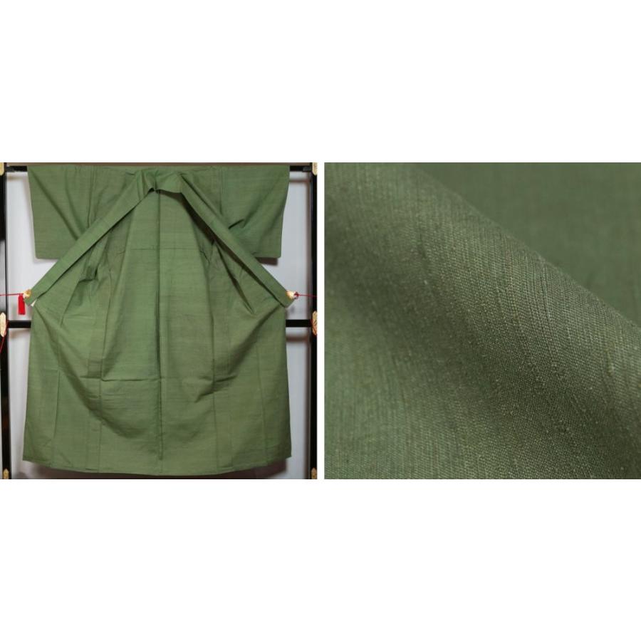 新古品！仕付けつき＊単衣＊薄緑色＊紬＊着物＊トールサイズ＊１７１ｃｍ＊裄７０ 新古品！仕付けつき＊単衣＊薄緑色＊紬＊着物＊トール