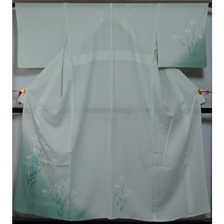 美品 夏着物 正絹 絽“涼やかな風を掴み、華麗に羽ばたく鷺草”訪問着 K-14 夏着物 絽 訪問着 ぼかしに鷺草模様 ガード加工済 広巾 夏 着物 紗 7月