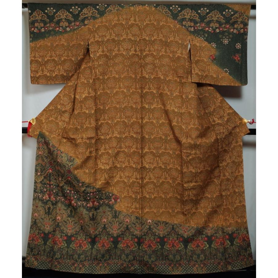 訪問着 洋風更紗模様 膨れ織 きものやまと 黄土色 木賊色 ぼかし フォーマル 金通し 送料無料 中古 リサイクル 訪問着 リサイクル着物 正絹 訪問着 結婚式 I 京都きもの天陽yahoo 店 通販 Yahoo ショッピング