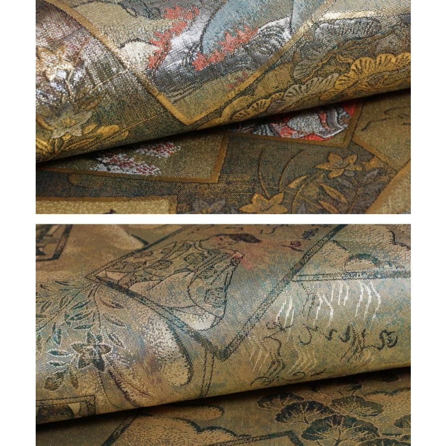 袋帯 西陣 あさぎ 光琳かるた 両面全通総絵図 二十四金プラチナ二重箔