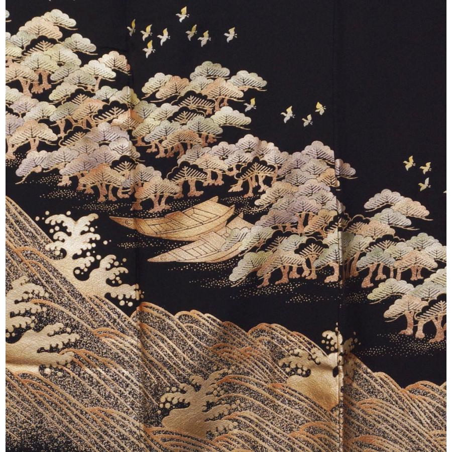 着物セット 黒留袖・袋帯 2点 セット 金彩 波頭に松、小舟模様 丸に