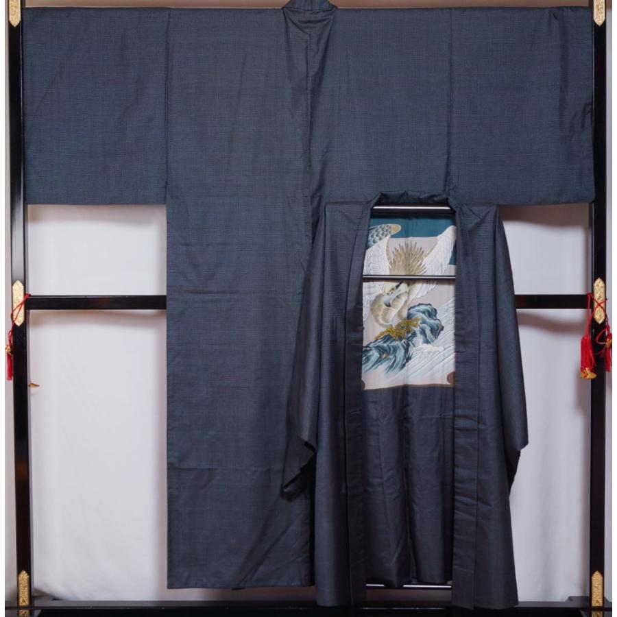男着物 大島紬 アンサンブル 着物・羽織 広幅 LL〜サイズ 黒色 青藍色