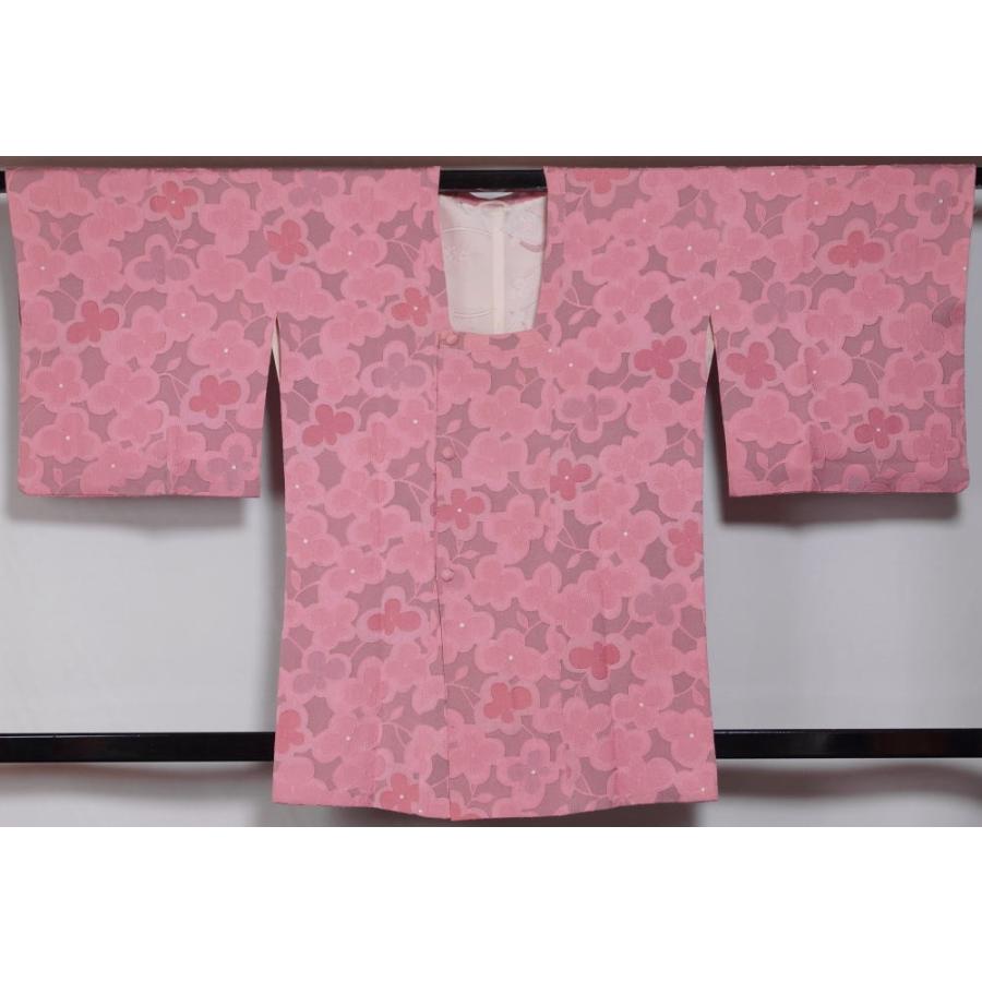 道行 コート 枝花模様 紅梅色 紅藤色 正絹 塵除けコート 中古 着物