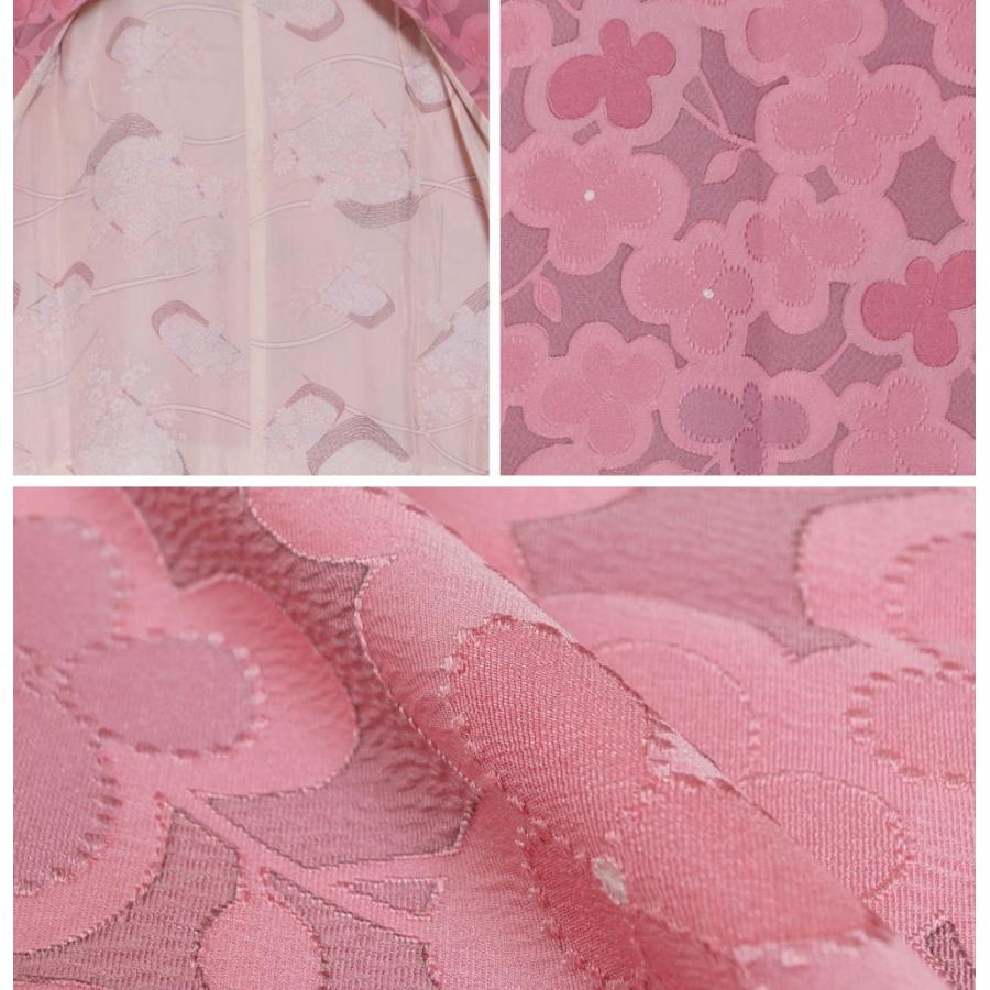 道行 コート 枝花模様 紅梅色 紅藤色 正絹 塵除けコート 中古 着物