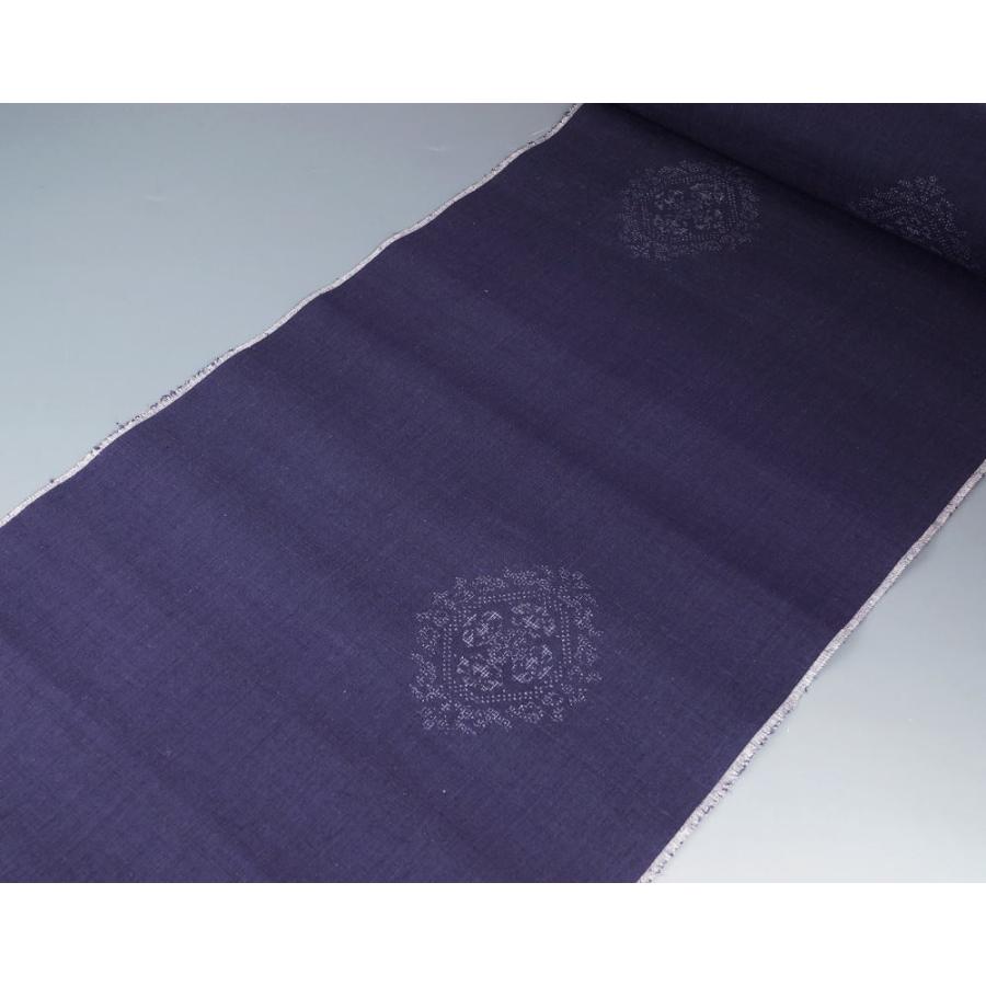 反物 本場結城紬 重要無形文化財 深紫色 華文模様 証紙付き 真綿