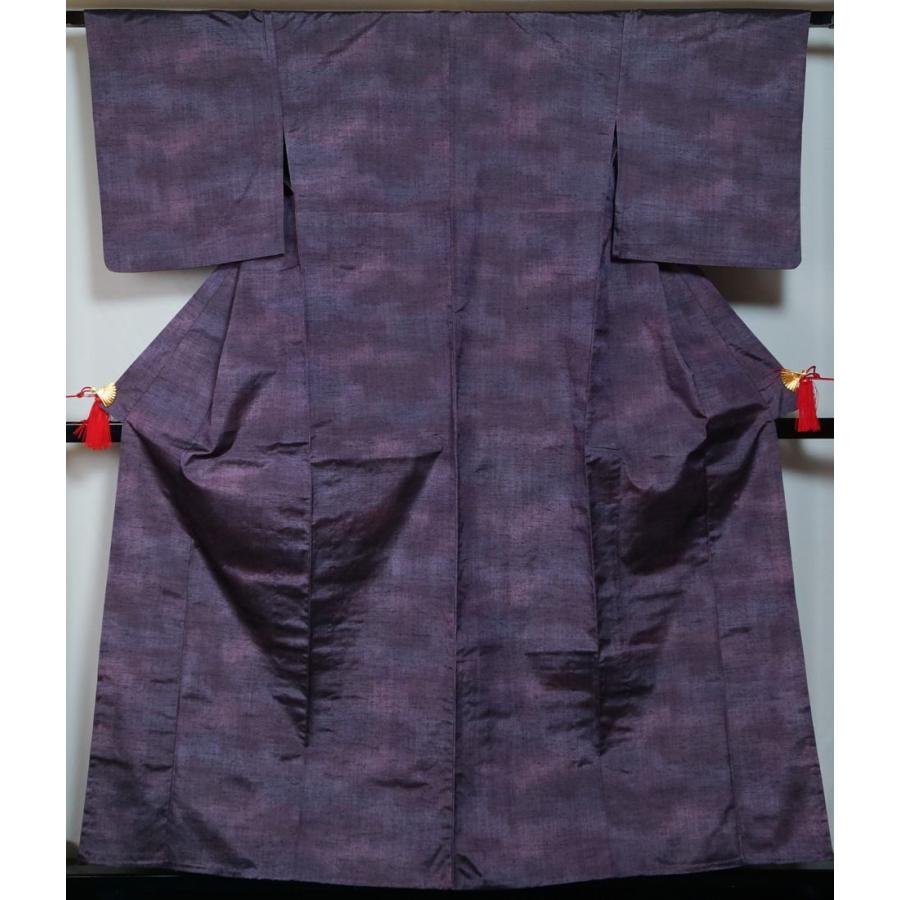 単衣 着物 紬 奥嵯峨紬 本紫色ぼかし 正絹 単衣着物 送料無料 中古 紬
