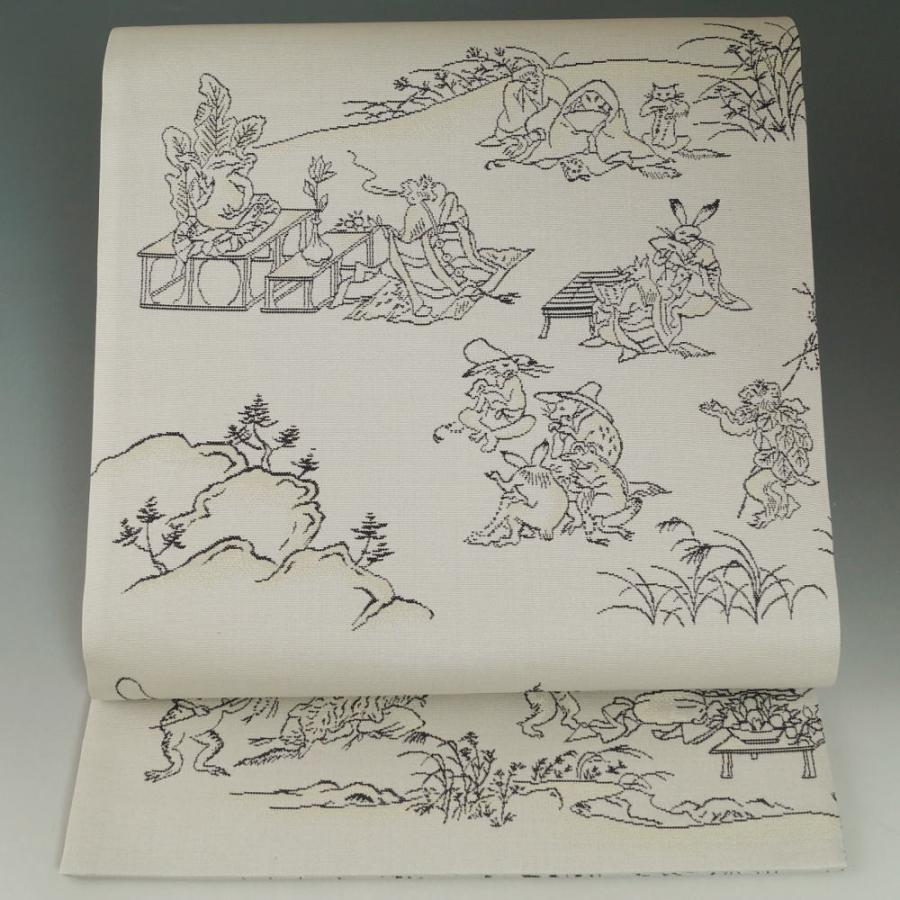 袋帯　正絹　鳥獣戯画　リバーシブル 袋帯 未使用品 鳥獣戯画 全通 リバーシブル フォーマル 帯 送料無料
