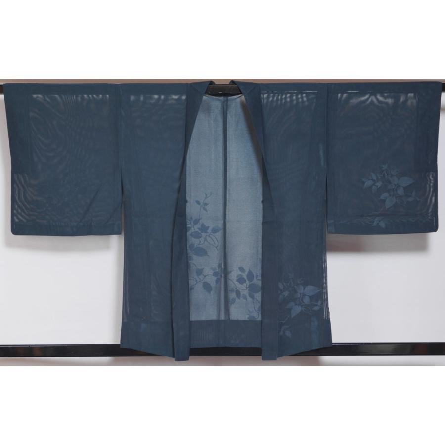 夏物 羽織 紗 桔梗模様 青藍色 塵除けコート 正絹 夏着物 夏 夏用 薄物
