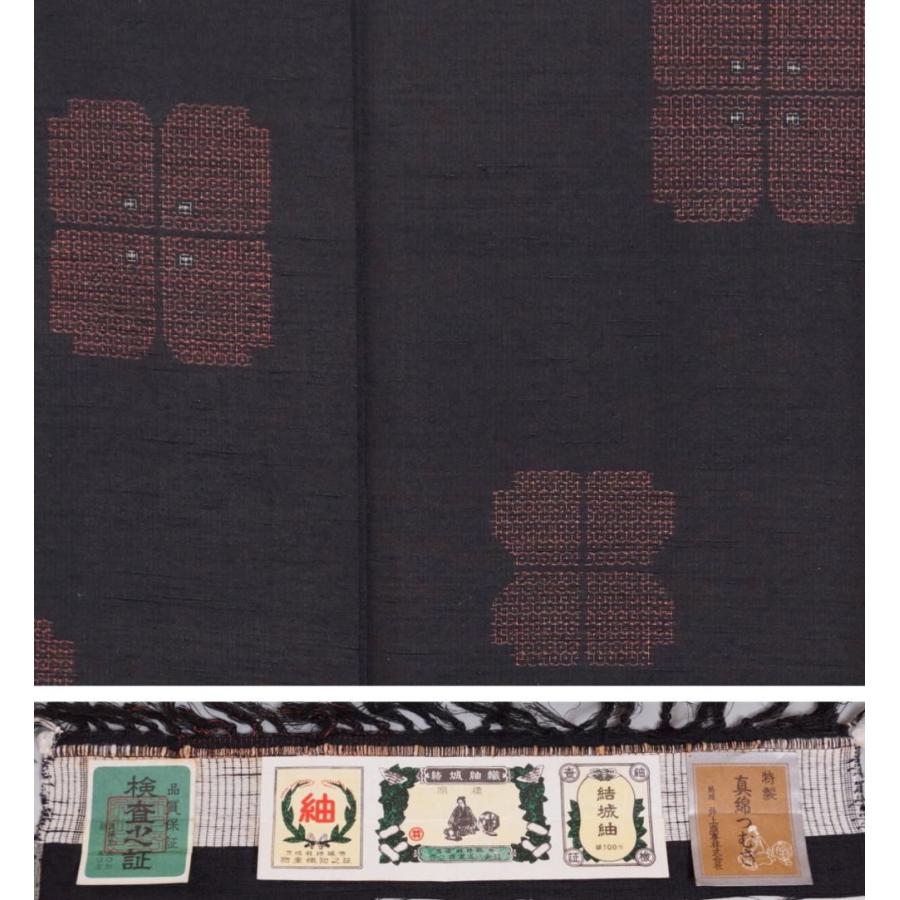 着物セット 新古品 結城紬・洒落袋帯・帯締め 3点 セット 裄長 サイズ 