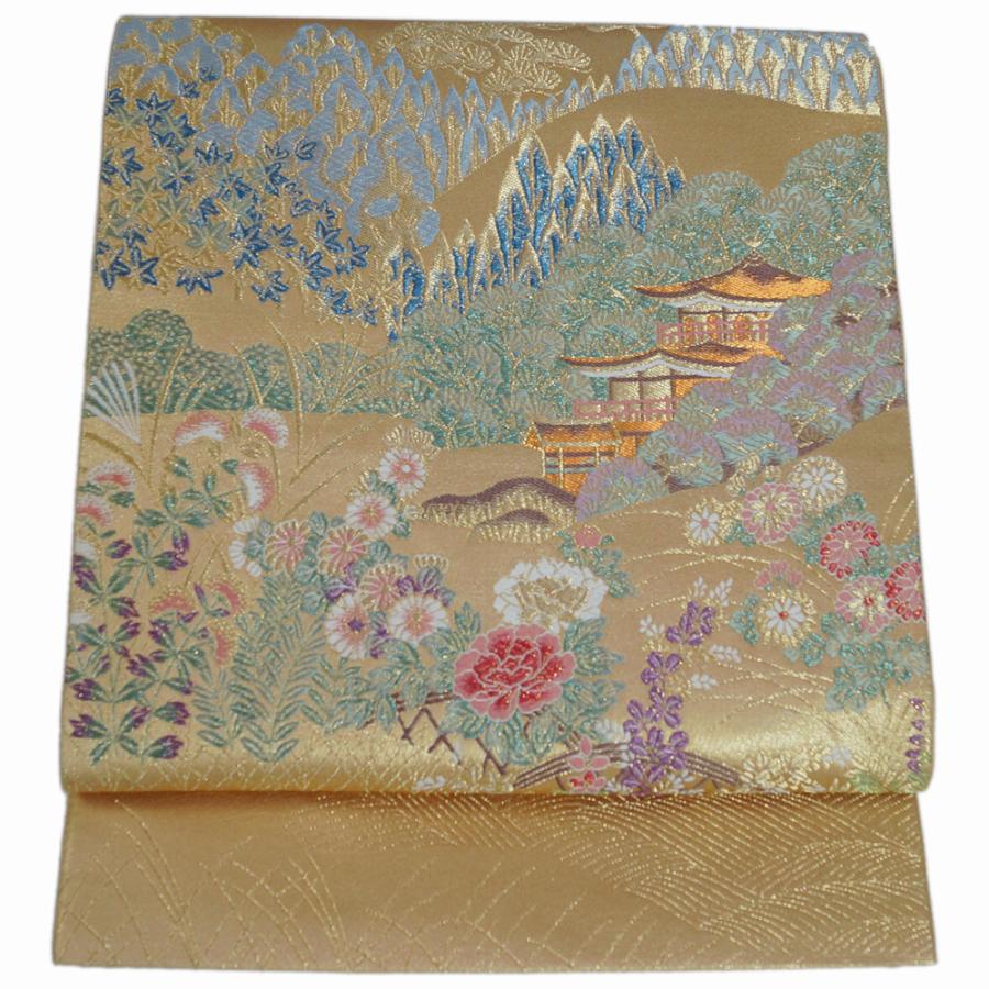 袋帯 未使用品 鹿苑寺金閣模様 六通柄 金糸 フォーマル 帯 送料無料 