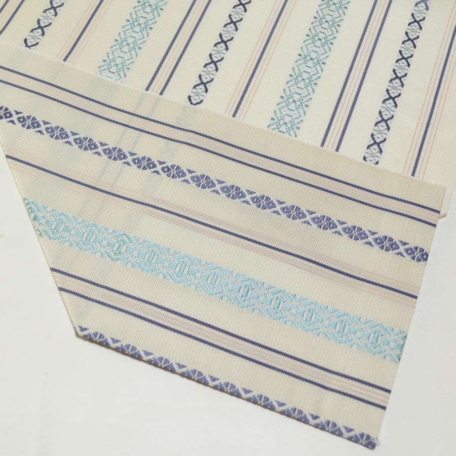 夏物 未使用品 本場筑前博多織 八寸名古屋帯 紗 献上縞模様 正絹 夏物 未使用品 本場筑前博多織 八寸名古屋帯 紗 献上縞模様 正絹