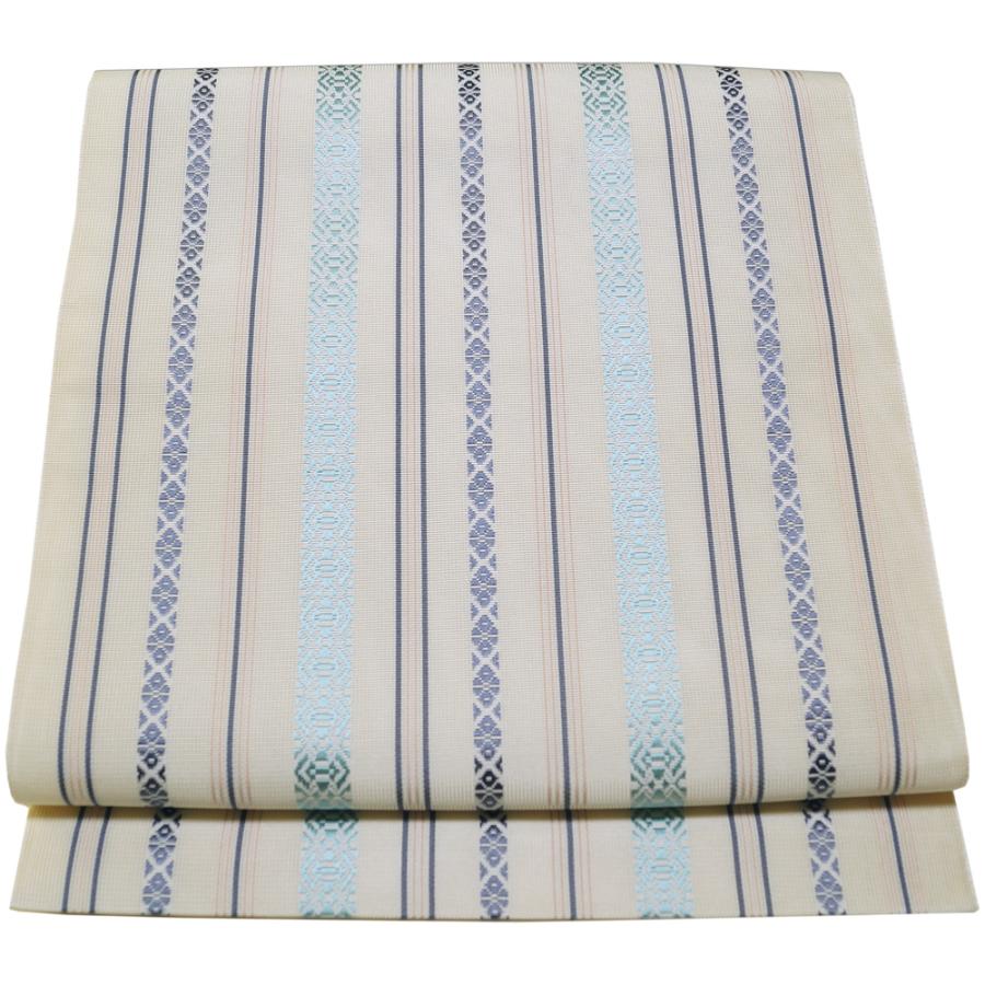 夏物 未使用品 本場筑前博多織 八寸名古屋帯 紗 献上縞模様 正絹 夏物 未使用品 本場筑前博多織 八寸名古屋帯 紗 献上縞模様 正絹