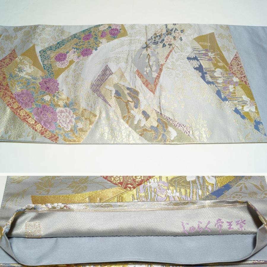 袋帯 じゅらく帝王紫 短冊に春秋百花・吉祥模様 帝王紫 金糸 袋帯 じゅらく帝王紫 短冊に春秋百花・吉祥模様 帝王紫 金糸