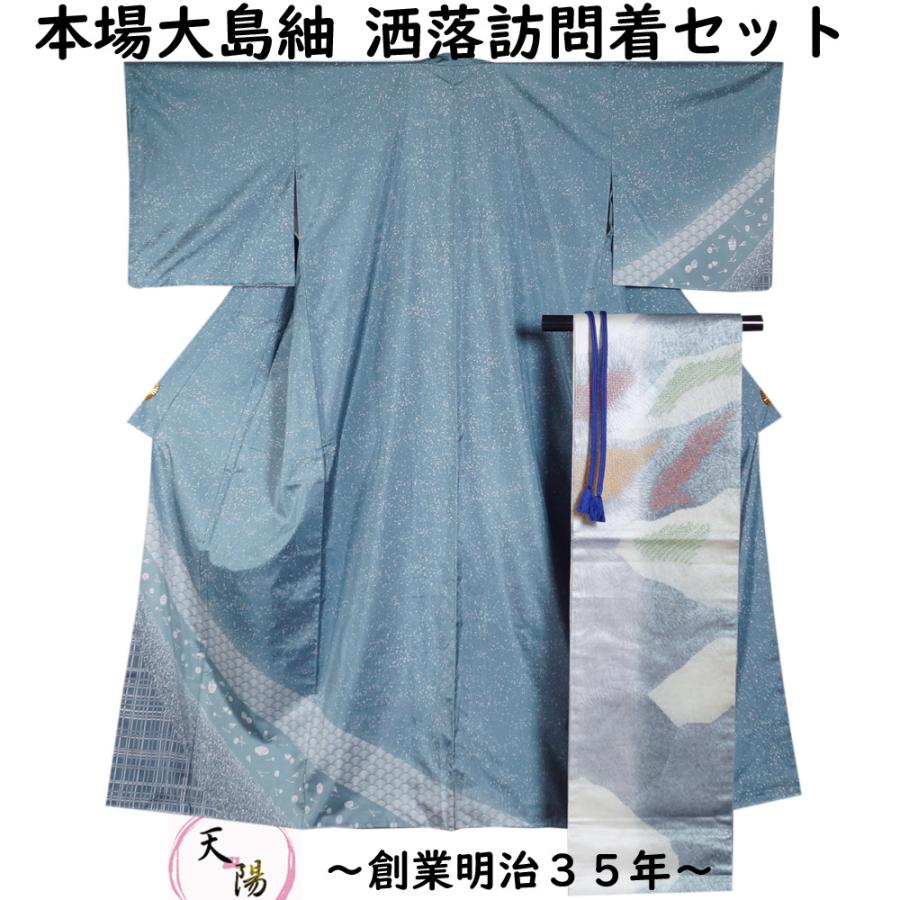 着物セット 未使用品 本場大島紬 洒落訪問着・洒落袋帯・帯締め 3点 