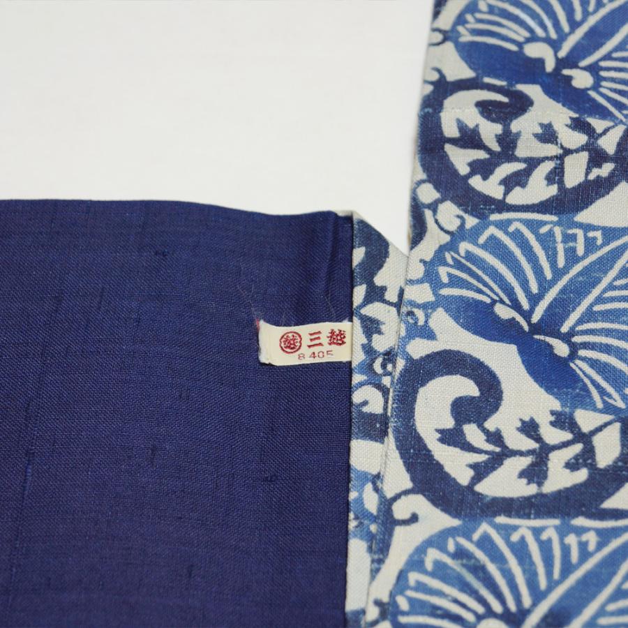 麻 名古屋帯 創作 藍染 モダン図案 継4箇所 逸品 麻 名古屋帯 創作 藍染 モダン図案 継4箇所 逸品 241111