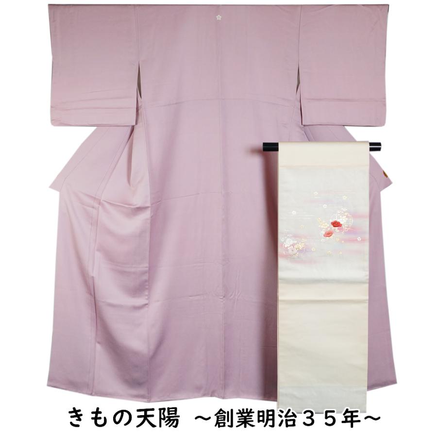 着物セット 色無地・開き名古屋帯 2点 セット 梅鉢紋 一つ紋入り S 