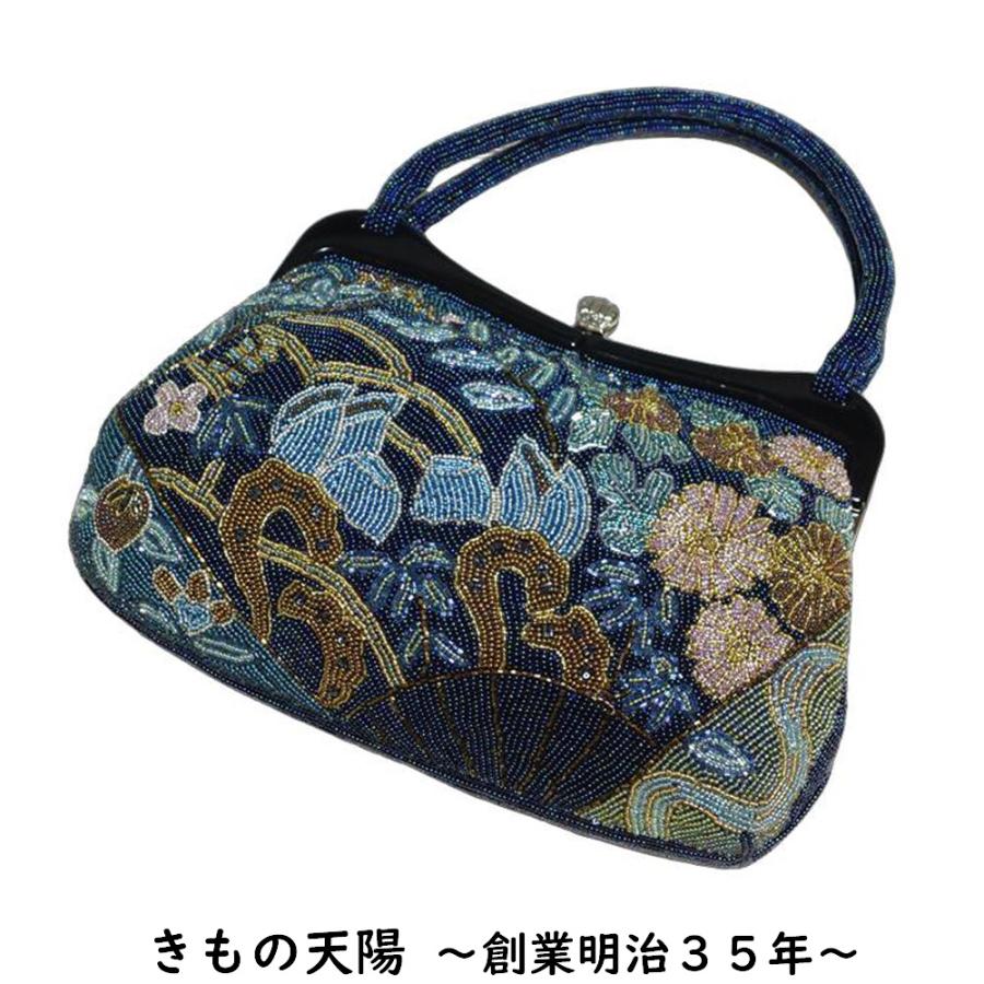 ビーズバッグ 和装バッグ がま口 ビーズ刺繍 植物模様 手刺繍 日本製