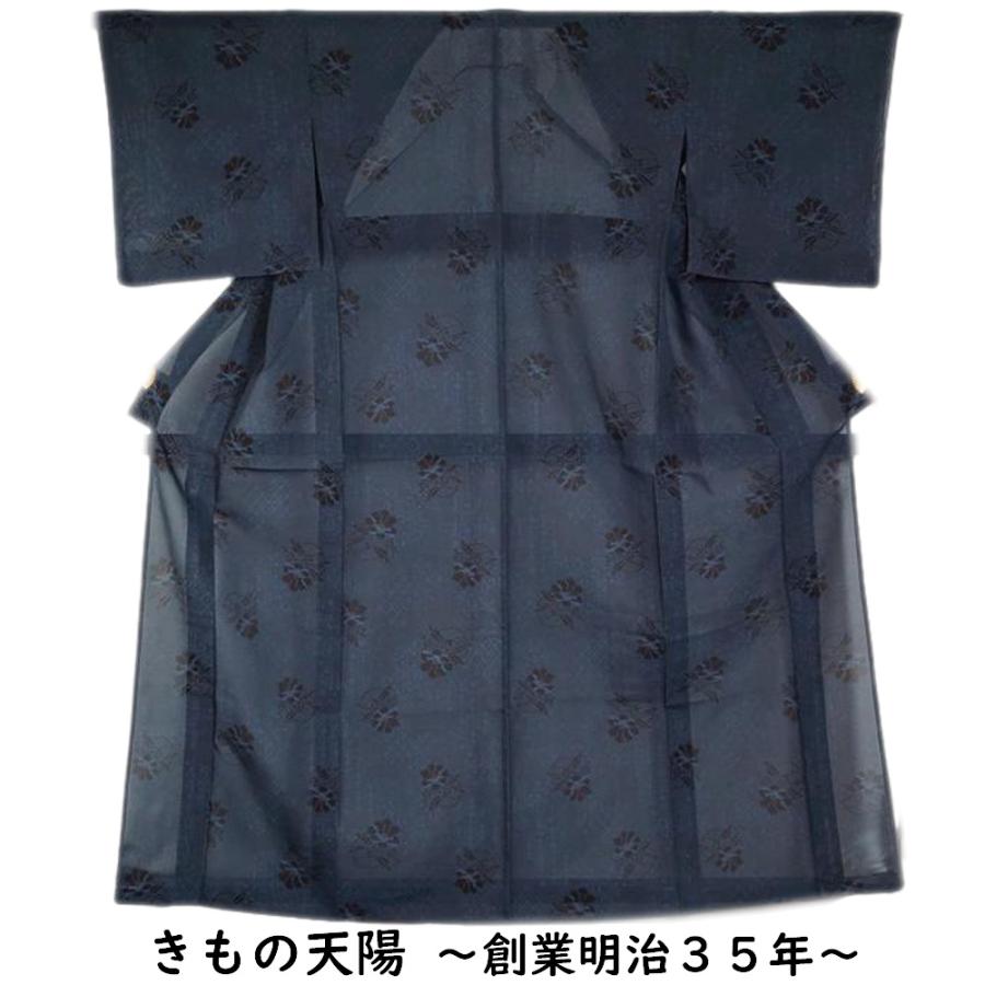 たぬきさん 様　AK-7638 AO-5039 夏着物 裄66 紬着物 紗紬 夏着物 紗紬 紗 唐花模様 黒・青藍色系 紬 裄長・Lサイズ 中古 夏 着物
