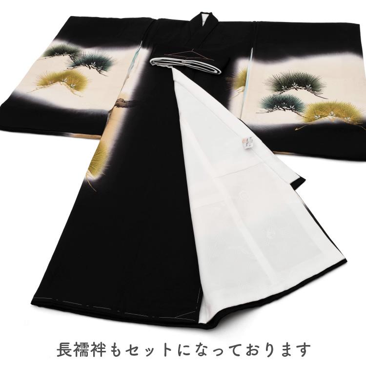 ◆男の子　正絹男児祝い着　お宮参り男児着物　黒色　松と鷹のデザイン羽織 日本製 お宮参り 着物 男の子 初着 産着 正絹 鷹 松 黒 男児 祝着 掛け着 販売