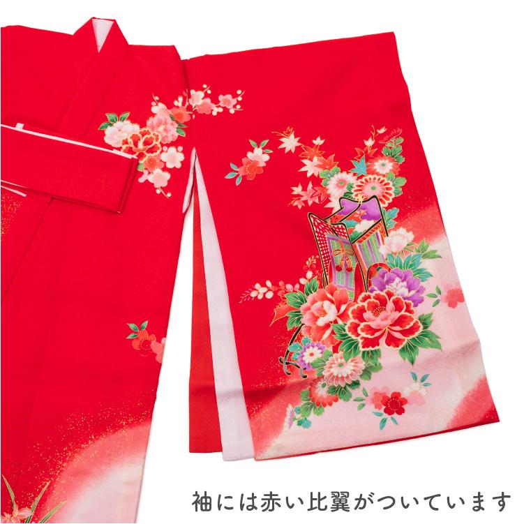 お宮参り 着物 女の子 初着 産着 正絹 鼓 毬 花柄 赤 女児 祝着 掛け着 一つ身 販売 購入_11