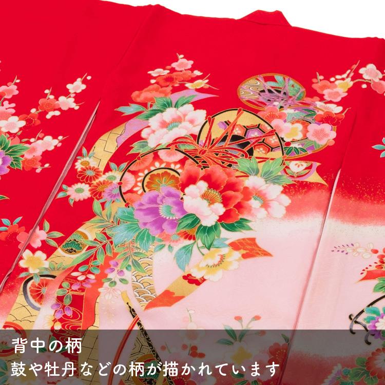 女の子初着 正絹 赤 鼓と牡丹 【公式通販】
