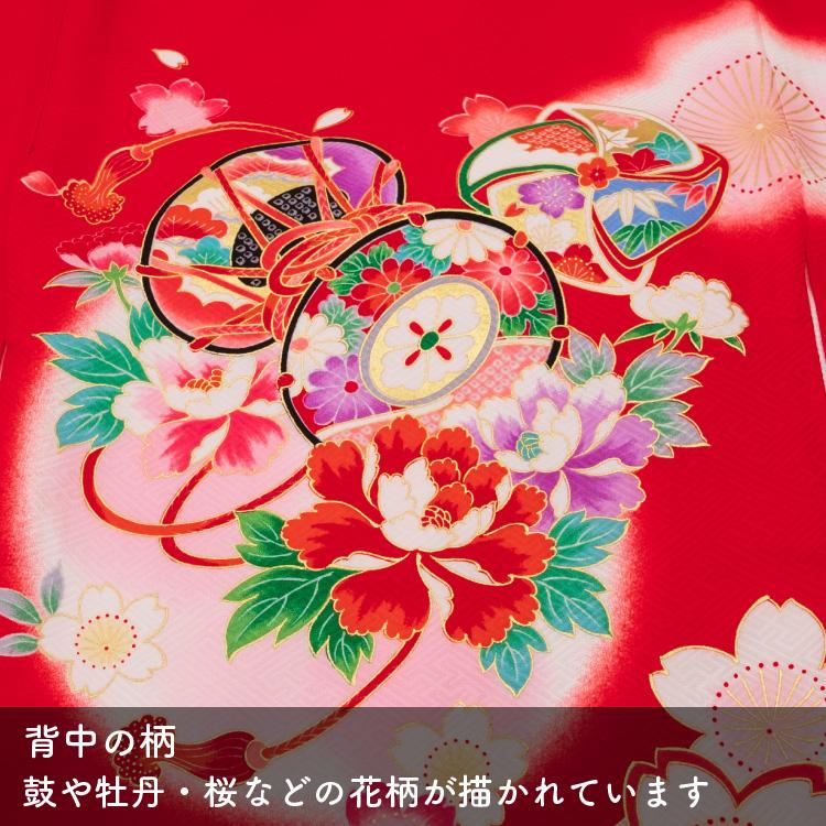 お宮参り 着物 女の子 初着 産着 正絹 鼓 雪輪 赤 女児 祝着