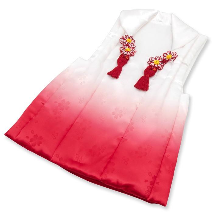 七五三 3歳 三歳 被布コート 単品 女の子 白地  赤 レッド 白と赤のぼかし 桜の地模様｜kimonowatakyu-store｜02
