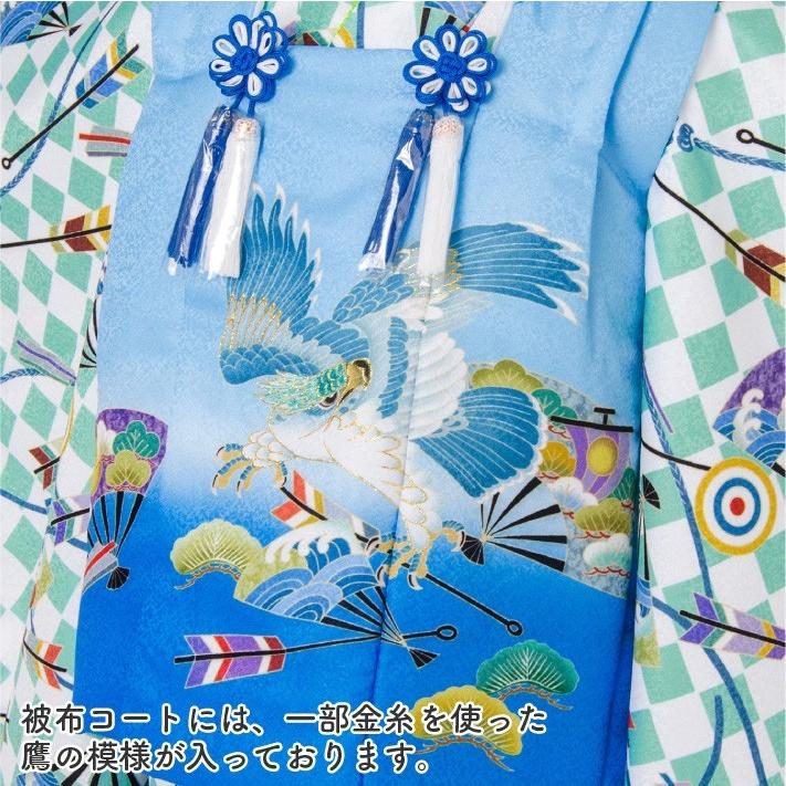 七五三 着物 3歳 被布セット 男の子 京都 花うさぎ 緑色の着物 水色ｘ青色の被布コート 扇 松 矢絣 鷹 フルセット 販売 Ig 1 Hifuset 3400 着物タウン 通販 Yahoo ショッピング