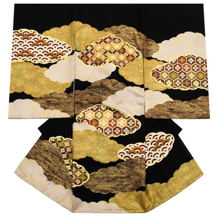 お宮参り 男の子 着物 初着 産着 正絹 七宝 雲取り 黒 男児 祝着 掛け