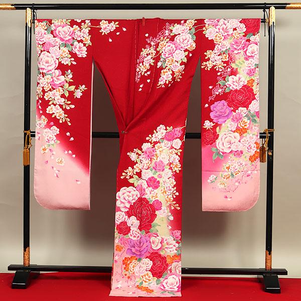 正絹・お振袖仮仕立て品・鴛鴦とお花の友禅染め・ぼかし染め・作家銘 落款あり 正絹・お振袖仮仕立て品・鴛鴦とお花の友禅染め・ぼかし染め・作家銘