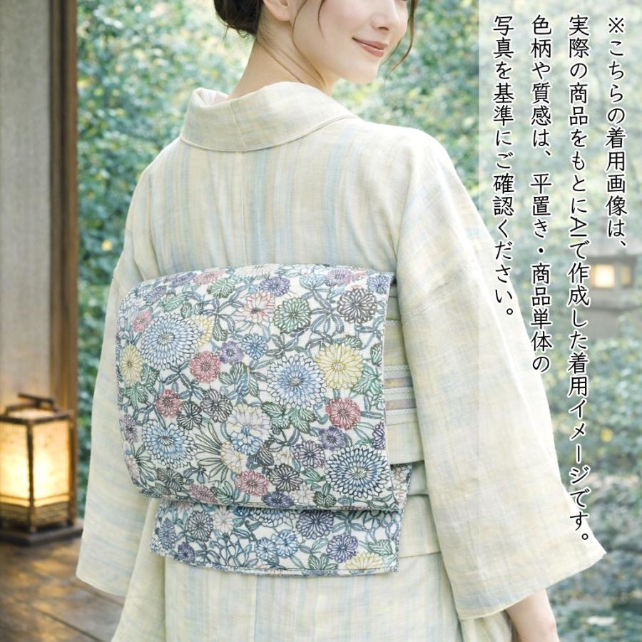 和遊館 即決ona4746 単衣〜夏帯 江戸紅型 小千谷織物 本麻 九寸 名古屋 