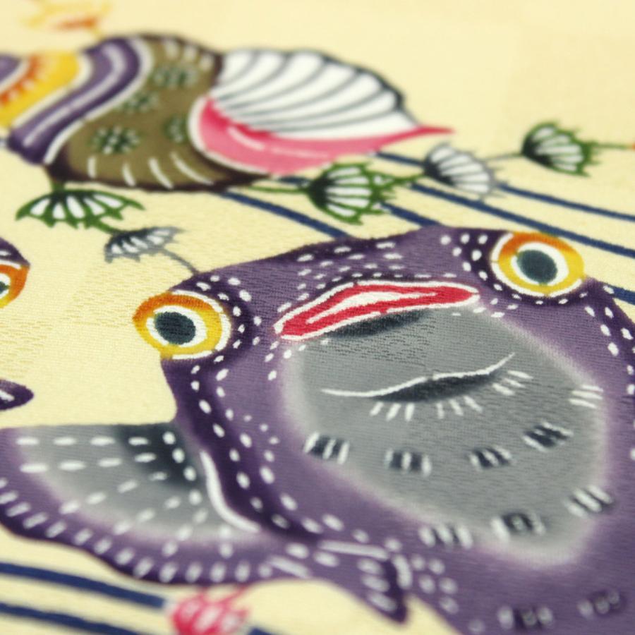 和遊館 即決ona4844 知念びんがた工房 知念績元 作｜琉球紅型 九寸名古屋帯 お太鼓柄 フグ 黄色系 お仕立て付きの画像