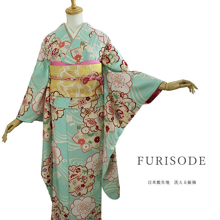 振袖 総柄 小紋柄 洗える着物 成人式 レトロ 水色 : kimonoyamayu-furisode-43 : きものやまゆ - 通販 -  Yahoo!ショッピング