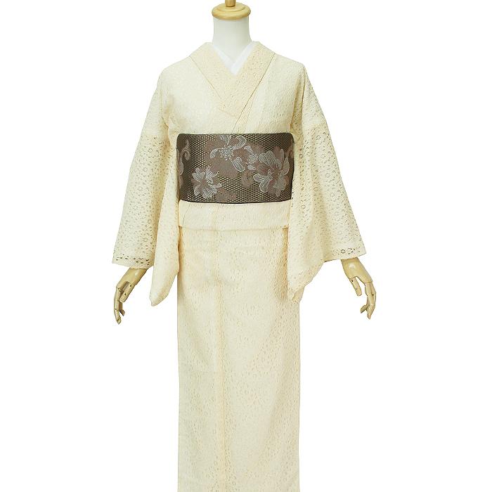 レース着物 薄ベージュ 春 夏 浴衣 単衣 絽 小紋 洗える着物 