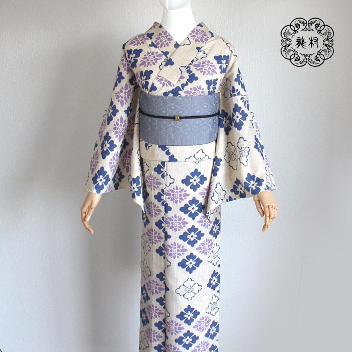 浴衣セット 龍村美術 半幅帯 下駄 3点セット 大人 上品 綿 麻 生成