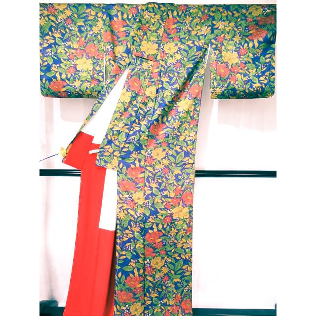 未使用 しつけ付き 紺地に黄色とオレンジの花柄 小紋 正絹 リサイクル オリエンタル 格安 :2021080201:kimono優雅ヤフーショップ -  通販 - Yahoo!ショッピング